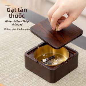 LIWAN | Đế Gạt tàn Thuốc Lá Chống Bụi bằng Gỗ Hạt Dẻ có Lớp Lót Thép Không Gỉ