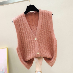V-neck Knitted Vest Vest Outerwear Womens Spring and Autumn Korean Style Loose All-Matching Cardigan Casual Sweater Coat Vest Fashion