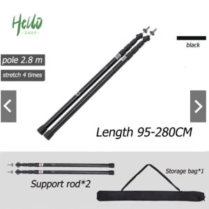 Aluminum Alloy Tent Pole Adjustable Tent Support Rods Beach Shelter Tarp Awning Pole for Camping Tent