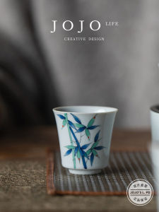 Modern Chinese Style Hand-Painted Ceramic Tea Cup Underglaze Drawing Bamboo Design Drinking Tea Bowl with Gongfu Tea Accessories