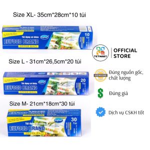 Túi Zipper 3 Size M L XL hiệu EU Food nhựa PE an toàn dùng được cho lò vi sóng 3 kích cỡ XL - 35cm x 28cm x 10 túi L - 31cm x 265cm x 20 túi M - 21cm x 18cm x 30 túi