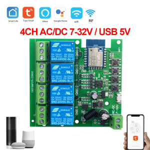 Tuya Smart Wifi Wireless Switch Module 1/2/4CH DC 5V 12V 24V 32V AC 220V Inching Self-Locking RF Receive 10A Relay For Alexa DIY