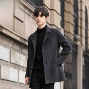 HENGYUANXIANG | Hengyuanxiang Mens Mid-Length Woolen Suit Jacket Double-Sided Woolen Coat Fashionable Urban Style Warmth Winter New Arrival