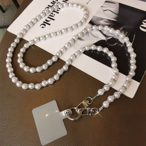 Long Pearl Phone Lanyard Handmade Bead Chain Single Shoulder Diagonal Cross Anti Drop Strap With Rhinestones For All Phone Cases