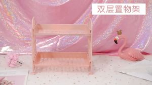 ชั้นวางเครื่องเขียน 2 ชั้น ชั้นเก็บของจุกจิก ชั้นวางเครื่องเขียนน่ารัก สีพาสเทล อเนกประสงค์