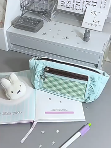 Cute Star Zipper Pencil Case Large Capacity Multi Layer Nylon Stationery Storage Bag Lace Student School Pouch Box