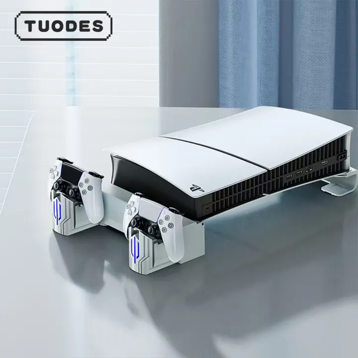 Tuodes Horizontal Cooling Stand With Controller Charger RGB Light Adjustable Fans Fast Charging Station For PS5 Pro/PS5 Slim