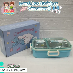 Lunch Box Stainless Sekat 2 Motif Cinnamoroll / Box Makan Sekat 2 Stainless 700 ml / Tempat Makan Stainless Sekat 2 Karakter / Yummy Box Stainless - Cinnamoroll