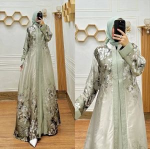 (COD) GAMIS ARMANY SILK PRINTING MIX SATIN PLUS PAYET TERBARU// GAMIS PESTA MUSLIMAH TERLARIS
