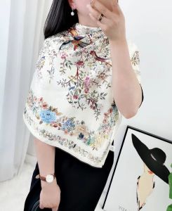 Retro High-End Double-Sided Printed Silk Scarf Shawl Womens Versatile Floral Tussah Silk Wrap Chinese Style Fashion Accessory