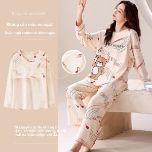 Bộ đồ ngủ nữ MiiOW làm bằng vải cotton dài tay có đệm ngực