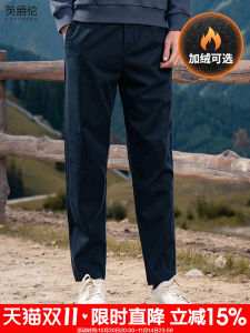 Enjeolon Mens Fleece Lined Casual Pants Straight Leg Loose Fit Autumn Winter Fashion Urban Style Breathable Comfortable