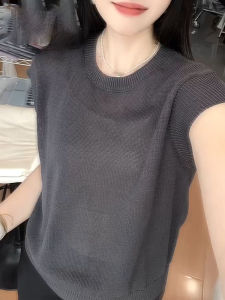 UYFY | Gray Round Neck Miniature Sleeve Shirt Womens Summer New Simple Elegance Loose Slimming Casual Age Reduction Top