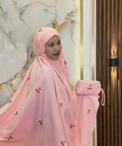 Mukena Katun Premium Full Bordir Cherry 2in1 Resleting Mukena Terbaru kekinian