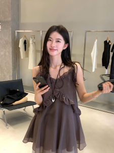 YUFUQING | French Lace Trim Halter Dress Women Summer New High Waist Slimming Short Skirt Elegant Style Commute Loose Fit Long Pants