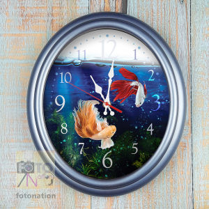 Chiming Melody Wall Clock with Betta Fish. Melody hourly alarm. Nice gift for fish enthusiasts.