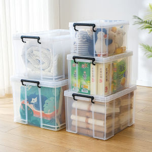 Large Transparent Plastic Storage Box Thickened Household Organizer Box Dormitory Book Miscellaneous Items Storage Container with Lid