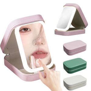 Makeup Storage Box Led Light Mirror Portable Travel Cosmetics Storage Box Touch Light Storage Organizer 3 Adjustable Brightness