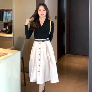 KARAKOREA 9856 Loona Skirt + Belt (Rok autumn/Rok Midi/Rok Kerja/ Midi Skirt)