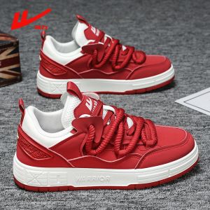 Red Mens Deqin Shoes Breathable round Toe Synthetic Leather Slip-On Casual Shoes for Couples Autumn Fashionable All-Match