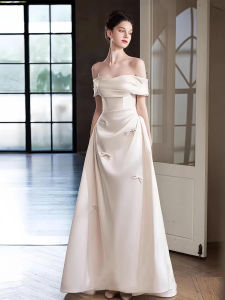 Elegant Satin One-Shoulder Bridal Gown Simple Yet Luxurious French Style Wedding Dress White Long A-Line Skirt Floor-Length