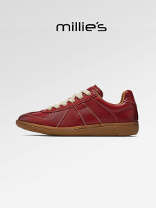 รองเท้าผ้าใบลำลองหนังสีแดง Millies สำหรับผู้หญิง ทรงหัวแหลม ส้นแบน พื้นยาง รองเท้าผ้าใบลำลองแบบสวมสบายสำหรับฤดูใบไม้ร่วงและฤดูหนาว