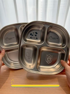 SG Specool® 304 Stainless Steel Baby Kids Dinner Plates 3 Grids Kindergarten Student Lunch Plates