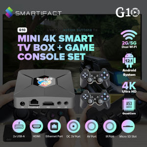 Smartifact MXQ Pro G10(Support God of War) 4K Smart TV Box + Game Console Set Support 2.4G / 5G Dual WiFi Android 12.1 Smart TV BOX 8GB Quad Core Media Player Set Support DLNA Airplay Miracast TV Receivers With 2 Controllers Built-in 30000+ Games
