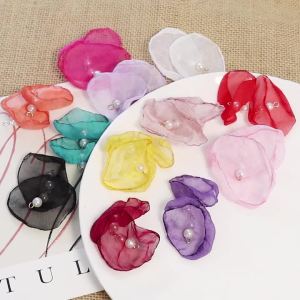10pcs/lot Sweet Pearl Gauze Chiffon Flower Charms Earring Pendant For DIY Women Girls Jewelry Findings Supplies