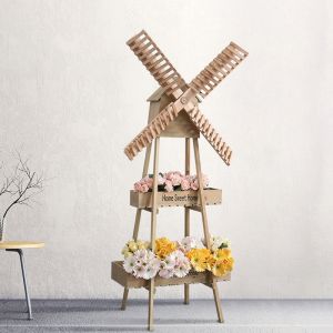 Retro American Creative Windmill Flower Stand Wooden Shelf Coffee Shop Display Home Balcony Soft Decoration Item Storage Rack