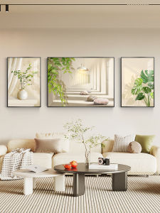 Living Room Decorative Painting Modern Minimalist Sofa Wall Painting Space Extension Wall Painting Still Life Green Plant Triptych