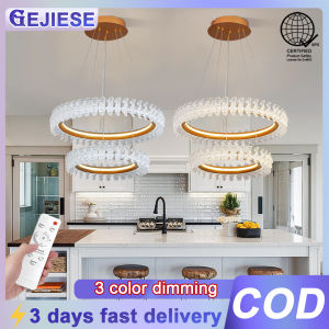 GEJIESE 60W chandelier light modern design 3 color dimming chandeliers with remote height-adjustable drop lights pendant lights for dinning room living room