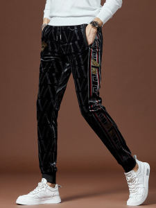 Slim Fit Spring Autumn Mens Street Style Fashionable Trousers Casual Long Pants High Waist Polyester Spandex Blend