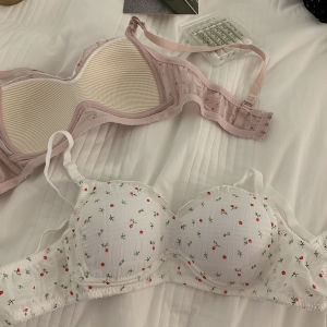 Lovable Lazy Girl Floral Sports Bra Wireless Thin Cup Underwear for Young Women Gathered Student Wear Polyester Fabric Full Cup