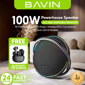 BAVIN BM39 100W Powerful Bass Portable Outdoor Bluetooth Speaker w/ 12000mAh Powerbank Function & RGB