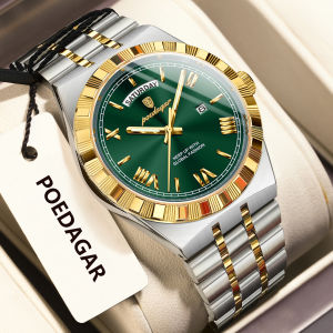 POEDAGAR Original Mens Watch Luminous Waterproof Week Date Man Wristwatch Stainless Steel Business Quartz Watches For Men Reloj
