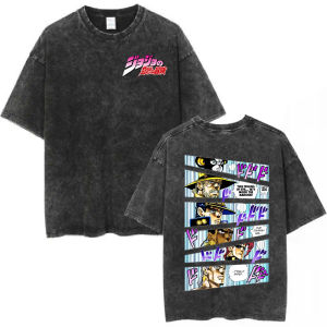 Bandai | Anime JoJo Bizarre Adventure Washed T-shirt Steel Ball Run Men Women Clothing Cotton Casual Summer Retro Harajuku Tees