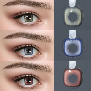 VISUASHOW 6 Months Wear Myopia Colored Lenses Power -1.00~-8.00 Square Pattern Soft Contacts Cosplay Eye Makeup Cosmetic REC3483