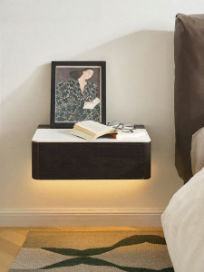 YUANSHI YUANSU | Modern Floating Solid Wood Ceramic Table Bedside Cabinet