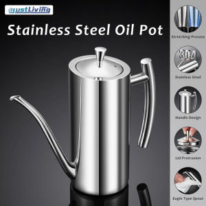 JustLiving 500/700/1000ml 304 Stainless Steel Oil Bottle Olive Oil Dispenser Bottle Drip-Free Pouring Oil Pot Oil Vinegar Cruet Large Oil Storage Container for Salad and Kitchen Cooking