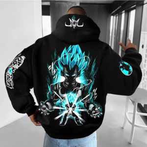 Bandai | Dragon Ball Super Saiyan Mens Hooded Sweatshirt 2025 Autumn and Winter Streetwear Vegeta Anime Large Size Loose Casual Hoodie