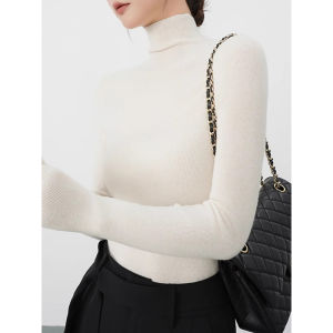 Gray Cashmere Knitted Sweater Womens Slim Fit Half High Collar Autumn Winter Fashion Inner Wear Top Korean Style Commute