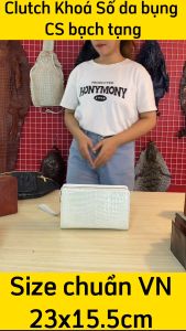 Clutch KHÓA SỐ da bụng cá sấu bạch tạng [THIẾT KẾ MỚI]