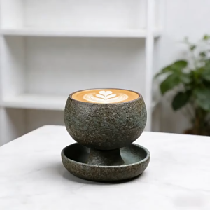 L070 Ly Cà Phê Gốm Sứ Phong Cách Wabi-Sabi Cao Cấp - Tách Trà Đạo Gốm Thô Decor Sang Trọng/Bộ Ly Latte Nghệ Thuật Kèm Đế Lót - Chén Sứ Uống Trà Thủ Công Kiểu Nhật Bản Độc Đáo