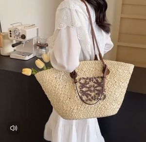 UNIGOLD Straw Bag | Special Edition Big Volume Tote Bag | Beach Straw bag | New Summer Design | High PU Quality Handle