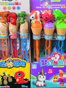 Children Playing Bubble Game Hand-Held Finger-Biting Dinosaur Blowing Bubble Boys and Girls Unicorn Doll Bubble Wand Gift