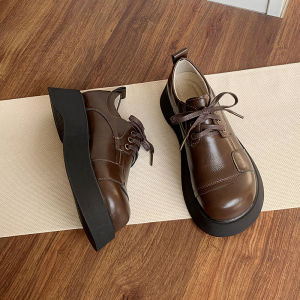 British Style Knot Front Flats Womens Retro Loafers Thick Bottom Heightening College Style Shoes Casual round Toe Loafers