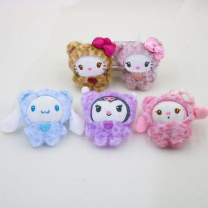 Sanrio | (Authorized) 1PC Sanrio Kawaii Leopard Pattern Series Hello Kitty Kuromi Yugui Dog Melody Plush Toy Pendant Bag and Key Pendant