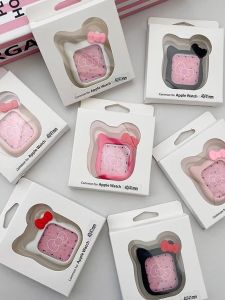 เคสซิลิโคนป้องกันการตกหล่นสำหรับนาฬิกา Apple iWatch 56SE พร้อมโบว์ผีเสื้อและแมว สายรัดนาฬิกาแบบหนาปานกลาง