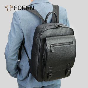 EDERN Fashion Genuine Leather Mens Backpack Waterproof Business Travel Backpack Cowhide Schoolbag Large Capacity 15.6-inch Laptop Bag